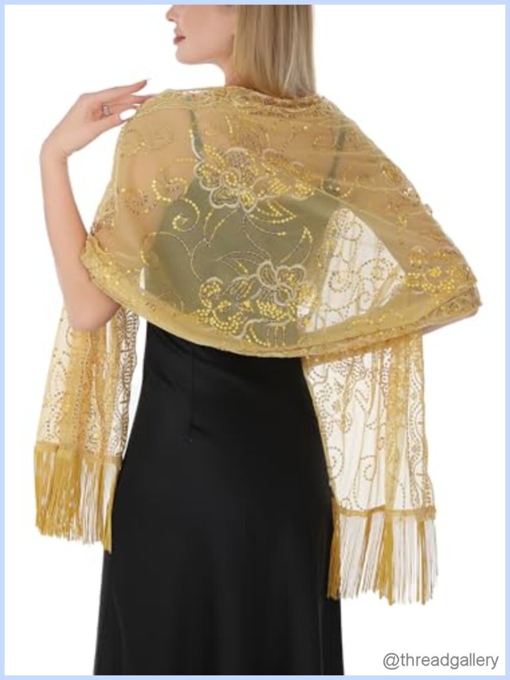 Sequin Shawl Wraps for Women Sparkly Sheer Fringe Evening Wedding Bridal
